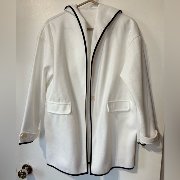 SHEIN Jackets & Blazers - ❌SOLD Elegant White Women's Coat with Black Trim – Size L 🤍